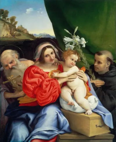 Virgin and Child with Saints Jerome and Nicholas of Tolentino av Lorenzo Lotto