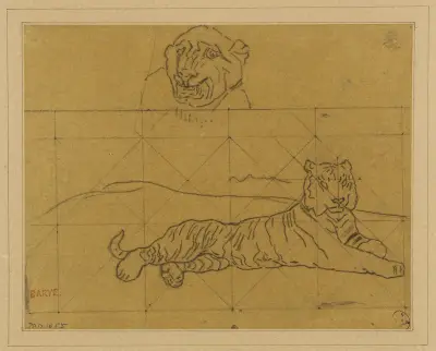 Deux études de tigres av Antoine-Louis Barye