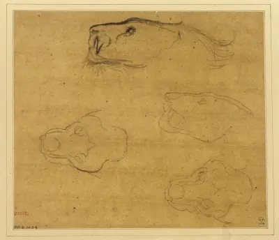 Feuille d’études de têtes de tigres av Antoine-Louis Barye