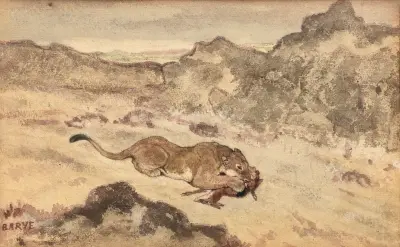 Löwe verschlingt eine Gazelle von Antoine-Louis Barye