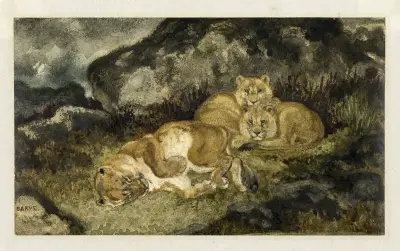Lejoninna och ungar av Antoine-Louis Barye