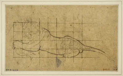Tigre couché à gauche av Antoine-Louis Barye