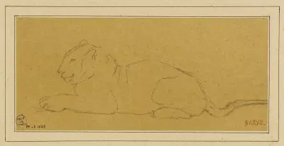 Tigre de profil couché à gauche av Antoine-Louis Barye