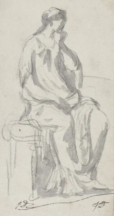 Klassische Skulptur einer nachdenklichen Frau von Jacques Louis David