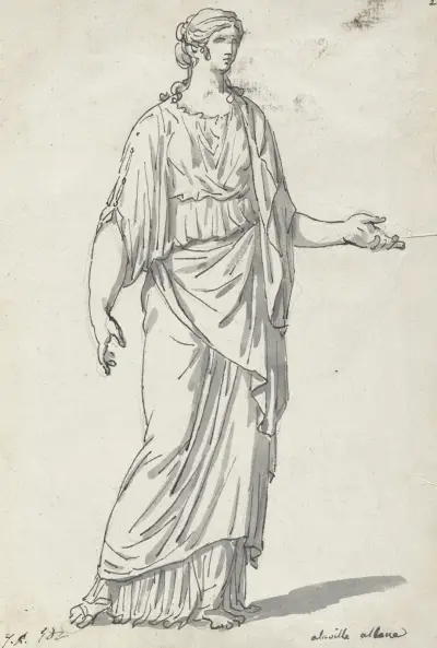 Klassisk skulptur av en kvinna med utsträckt arm av Jacques Louis David