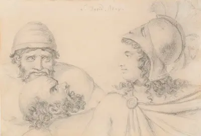 Helmeted Warrior with two bearded Men av Jacques Louis David