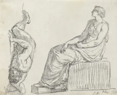 Sittande kvinna och man utsträckt på marken av Jacques Louis David