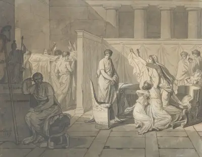 Liktorerna återför Brutus söners kroppar av Jacques Louis David
