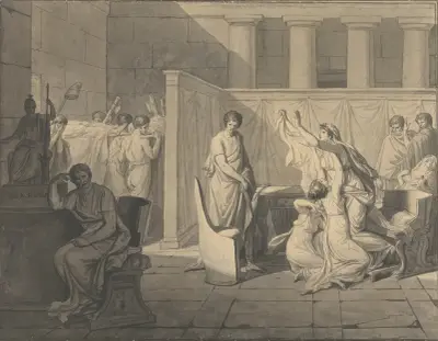 Lictorerna bär hem Brutus söner av Jacques Louis David