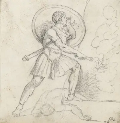 Krigare med sköld och fackla av Jacques Louis David
