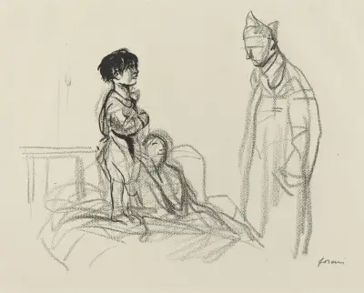 Mor och barn på sjukhus besöks av soldat av Jean-Louis Forain