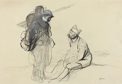 Poilu and Tommy Conversing av Jean-Louis Forain