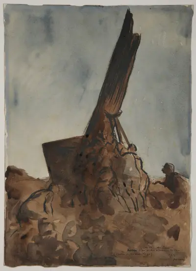 Pose d’un observatoire par des camoufleurs av Jean-Louis Forain