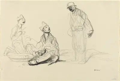 Soldater som förbereder en måltid av Jean-Louis Forain