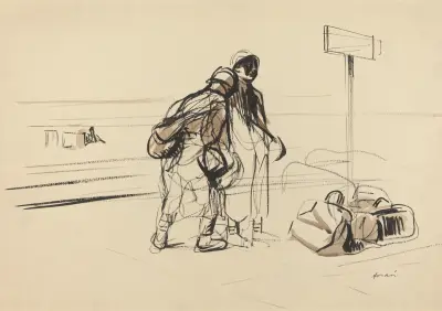 Två franska soldater vid en anslagstavla av Jean-Louis Forain