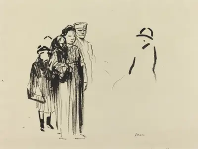 Woman and Two Children with German Soldiers av Jean-Louis Forain