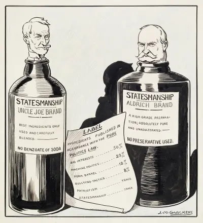 Whiskey doesn’t need new labels half as much as these bottles do, Mr. President von Louis Glackens