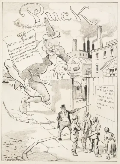 Arbeiter stehen vor der Fabrik und lesen eine Bekanntmachung von Louis Glackens