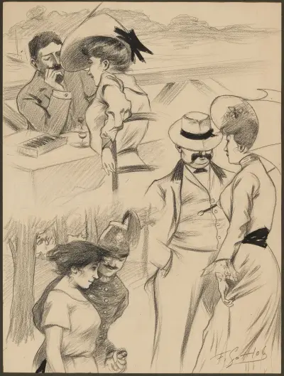 Couples en extérieur av Fernand Louis Gottlob