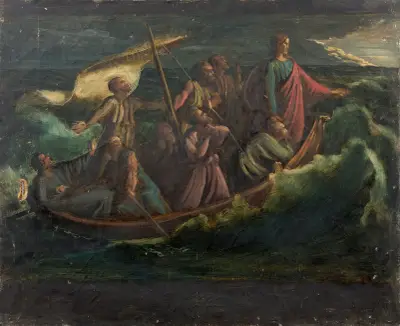 Jesus in the storm on the Galilee sea av Louis Janmot