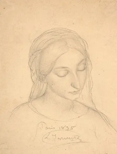 Porträt einer Frau, die nach unten blickt von Louis Janmot