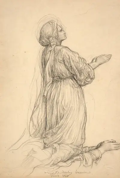 Porträtt av en ung flicka i blå skjorta av Louis Janmot