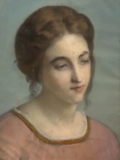 Portrait of a young woman with a pink shirt av Louis Janmot