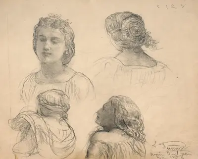 Studies of women for ‘Le Poème de l’âme’, 1856 av Louis Janmot
