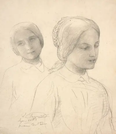 Studies of women for ‘Le Poème de l’âme’, 1851 av Louis Janmot