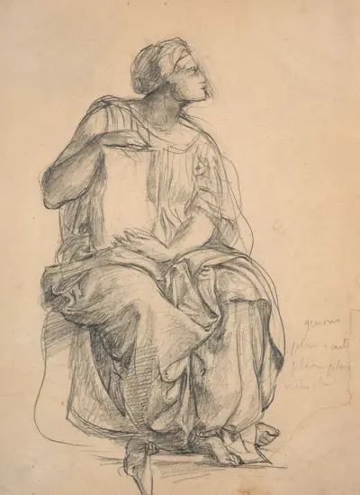 Studie av en sittande figur vänd åt höger av Louis Janmot