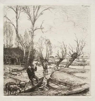 I det översvämmade Marais; Herdinnan av Auguste Louis Lepère