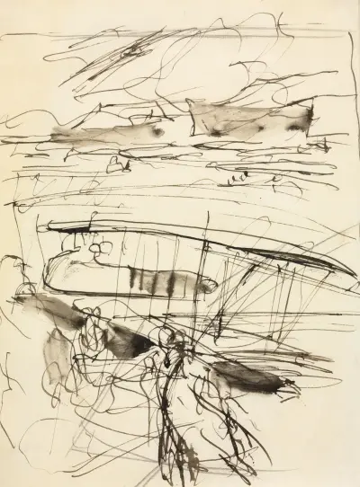 Flygplan vilande på marken (baksida) av Auguste Louis Lepère