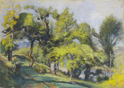 Kastanjeträd ovanför en flod av Auguste Louis Lepère