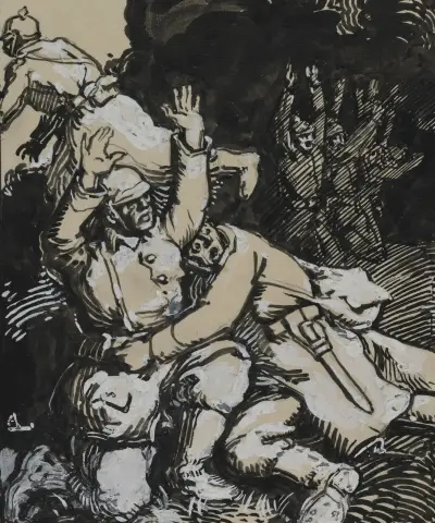 I en skyttegrav ger sig tyska soldater av Auguste Louis Lepère