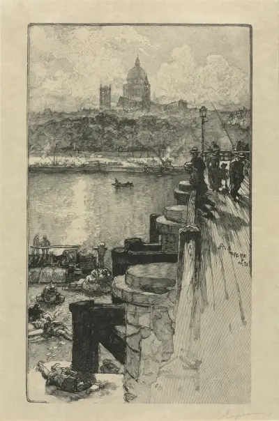 Fiskare på en pir, Paris av Auguste Louis Lepère