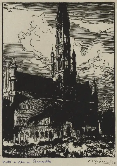Das Rathaus von Brüssel in Flammen von Auguste Louis Lepère