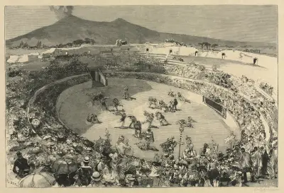 Italien. Pompei-festivalen, gladiatorernas cirkus av Auguste Louis Lepère