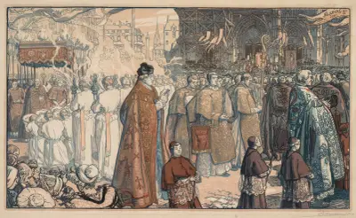 La Procession de la Fête-Dieu à Nantes av Auguste Louis Lepère