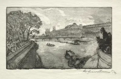 Louvren, sedd från Pont Neuf av Auguste Louis Lepère
