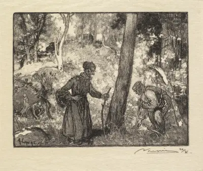 Mushroom Hunters at the Rocher Bernard av Auguste Louis Lepère