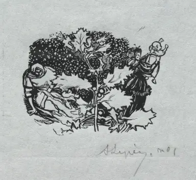 Paris Almanac, 1897; Tail-piece, Winter av Auguste Louis Lepère