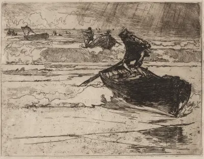 Fiskare som flyr undan åskvädret av Auguste Louis Lepère