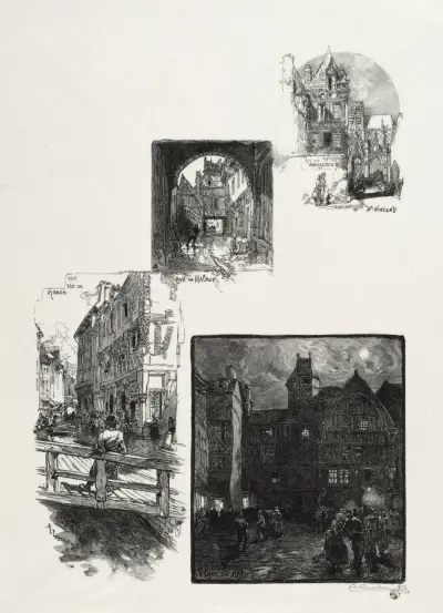 Rue des Charretes; Rue de Halage; Rue Eau de Robec; Place des Arts av Auguste Louis Lepère