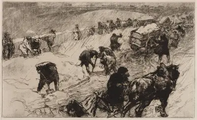 Snowball Fight; Quai aux Fleurs av Auguste Louis Lepère