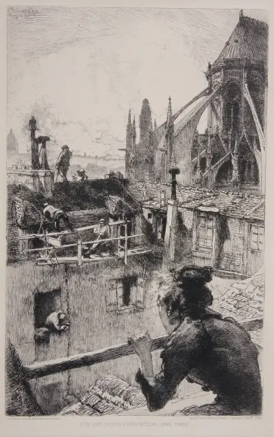 Sur les toits, prés Notre-Dame, Paris, Auguste Louis Lepère