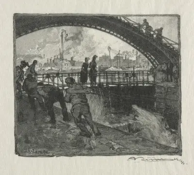Slussen vid Saint-Martinskanalen av Auguste Louis Lepère
