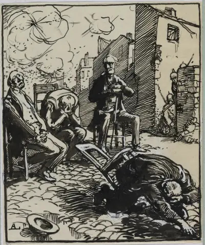 Tre gisslan sittande av Auguste Louis Lepère