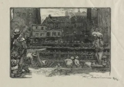 Lossare av gips (Canal St. Martin) av Auguste Louis Lepère