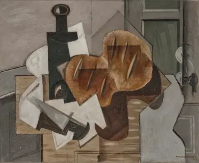 Nóż, butelka i bretoński chleb, Louis Marcoussis