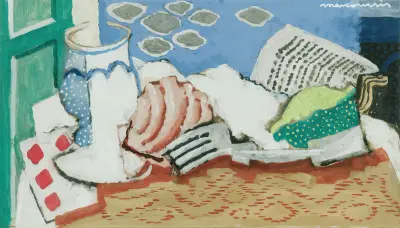 Stilleben med tidning av Louis Marcoussis